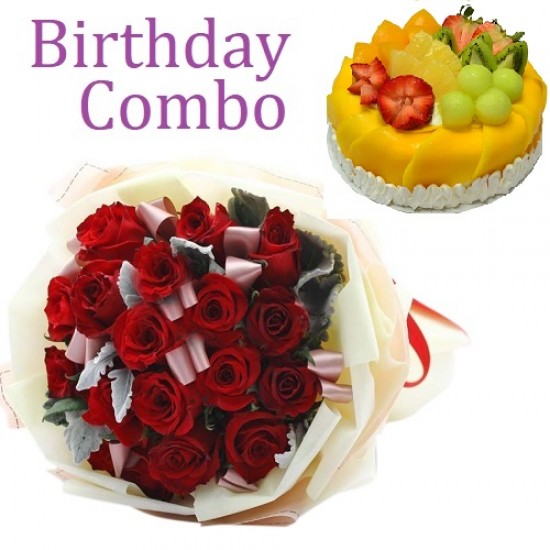 Birthday Package - Rose Bouquet + Mango Cream Cake