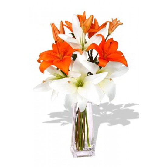 2 orange and 2 white Asiatic Lily Bouquet