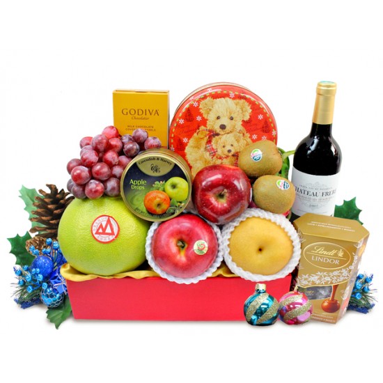 Christmas Fruits and Wine Godiva Chocolate Hamper